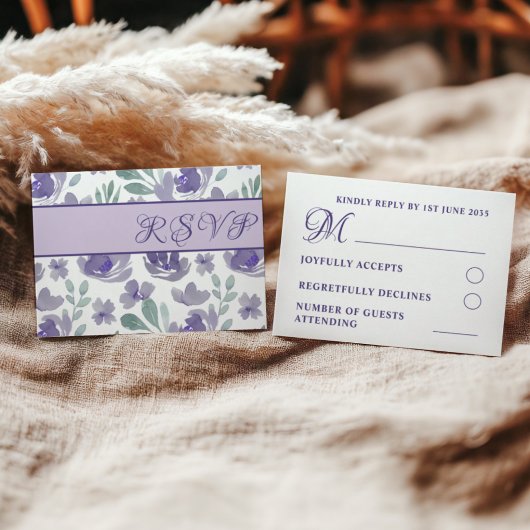 Rustikale Lila Hochzeit der Wasserfarben RSVP Karte
