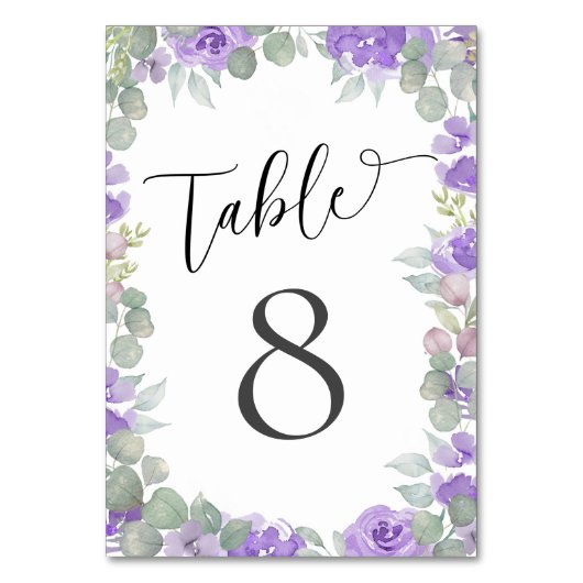 Rustikale Lila Hochzeit der Wasserfarben Tischnummer (Rückseite)