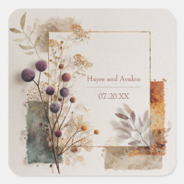 Rustikale Lila Hochzeit Quadratischer Aufkleber