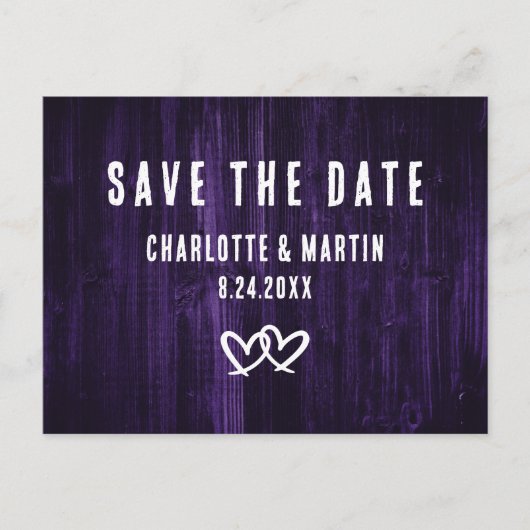 Rustikale Lila Hochzeit Speichern Sie das Datum Po Postkarte (Vorderseite)