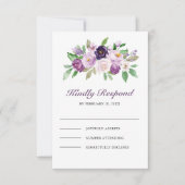 Rustikale lila Hochzeitsblumen RSVP Karte (Vorderseite)