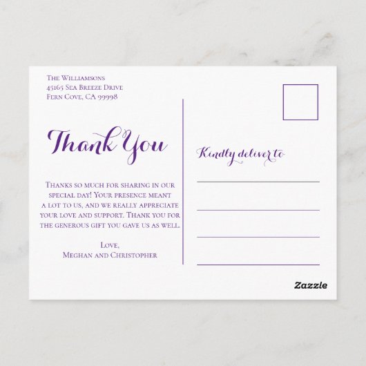 Rustikale Lila Holzblume Hochzeit Vielen Dank Postkarte (Rückseite)