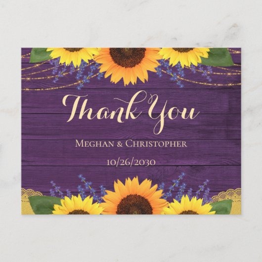 Rustikale Lila Holzblume Hochzeit Vielen Dank Postkarte (Vorderseite)