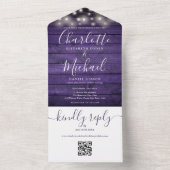 Rustikale Lila Holzzeichenbeleuchtung QR-Code Hoch All In One Einladung (Innen Boden)