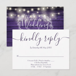 Rustikale Lila Holzzeichenleuchten Blumenschrift RSVP Karte