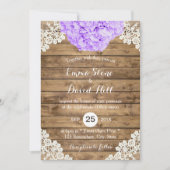 Rustikale Lila Hydrangea Floral Lace Barn Wedding Einladung (Vorderseite)