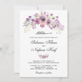 Rustikale Lila islamische blumenreiche Hochzeit Einladung (Vorderseite)