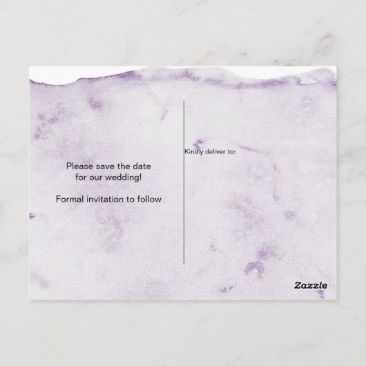 Rustikale Lila Jewel Tone Landschaft Save the Date Postkarte (Rückseite)