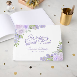 Rustikale lila Lavendel Blumen Boho Chic Hochzeit Gästebuch