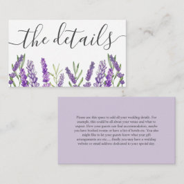 Rustikale Lila Lavendel-Hochzeitdetails Begleitkarte