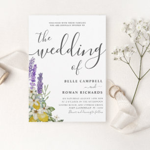 Rustikale Lila Lavendel- und Zitronenhochzeit Einladung