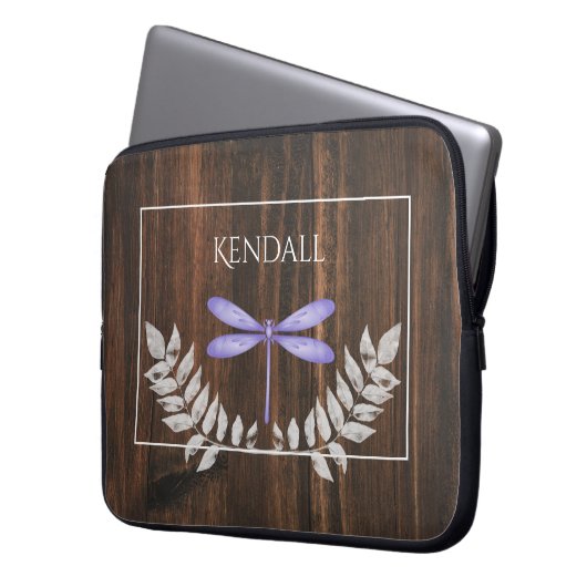 Rustikale Lila Libelle Personalisierter Laptop-Sie Laptopschutzhülle (Vorderseite Links)