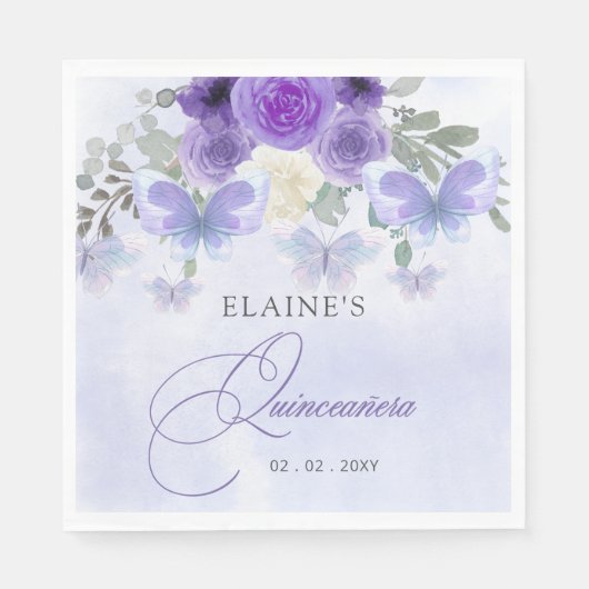 Rustikale Lila Lilac Butterfliegen Quinceanera Serviette (Vorderseite)