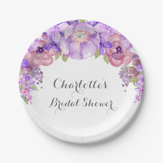Rustikale Lila Lilac Floral Brautparty Plate Pappteller (Vorderseite)
