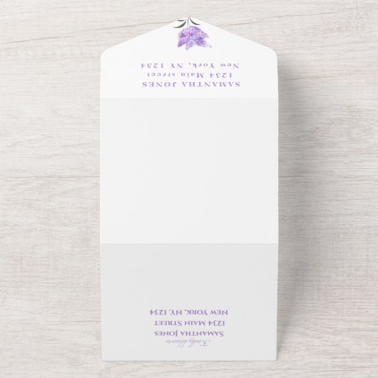 Rustikale Lila Lilacs Sweet 16 Floral Sechzehn All In One Einladung (Außenbereich)