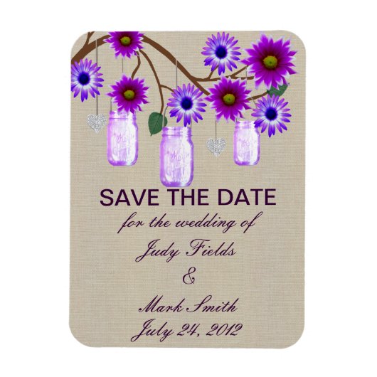 Rustikale lila Mason Gläser Save The Date Magnet (Vertikal)