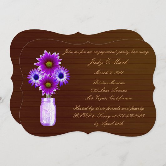 Rustikale Lila Mason Jar Engagement Party einladen Einladung (Vorne/Hinten)