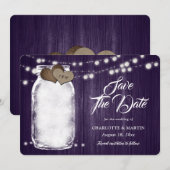 Rustikale Lila Mason Jar Holzwinger Hochzeit Save The Date (Vorne/Hinten)