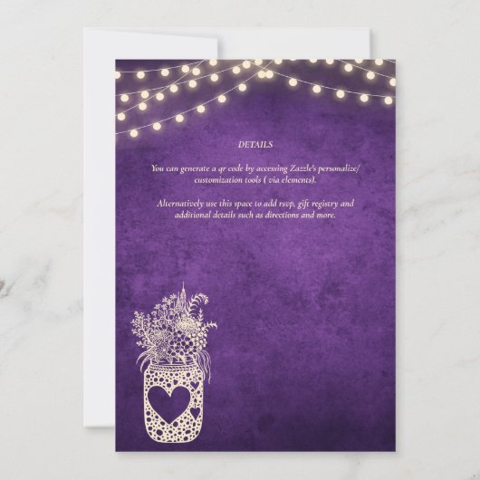 Rustikale Lila Mason Jar Rette Daten Digital Print Einladung (Rückseite)