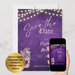 Rustikale Lila Mason Jar Rette Daten Digital Print Einladung