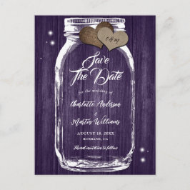 Rustikale Lila Mason Jar Wood Wedding retten das D Ankündigungspostkarte