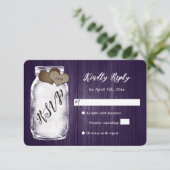 Rustikale Lila Mason Jar Wood Wedding RSVP Card Karte (Stehend Vorderseite)