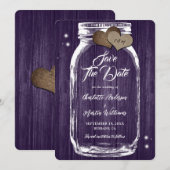 Rustikale Lila Mason Jar Wood Wedding Save The Date (Vorne/Hinten)