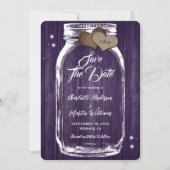 Rustikale Lila Mason Jar Wood Wedding Save The Date (Vorderseite)