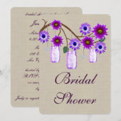 Rustikale Lila Mason Jars Bridal Dusche Einladung (Vorne/Hinten)