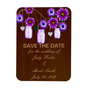 Rustikale Lila Mason Jars speichern das Date Magne Magnet