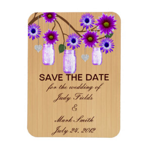Rustikale Lila Mason Jars speichern das Date Magne Magnet