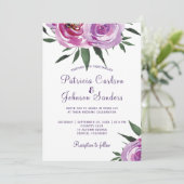 Rustikale lila Maulwurfbäume Hochzeit Einladung (Stehend Vorderseite)