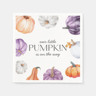 Rustikale lila-orange-weiße Kürbis-Baby-Party Serviette