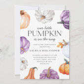 Rustikale Lila Orange White Pumpkin Baby Dusche Einladung (Vorderseite)