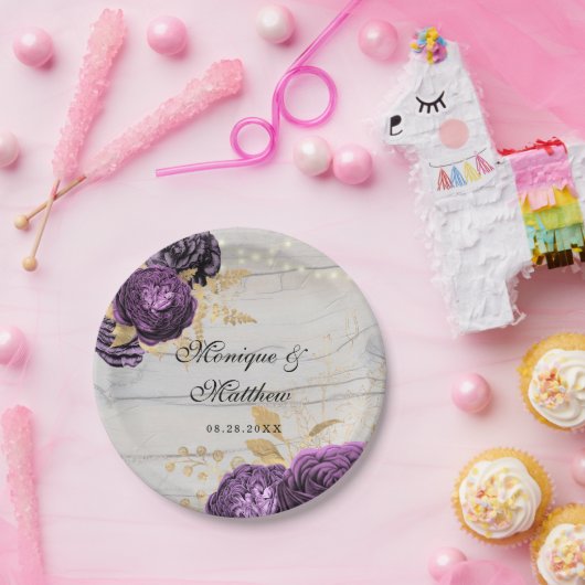 Rustikale Lila Peonholzreihe Pl Pappteller (Party)