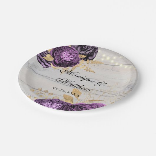 Rustikale Lila Peonholzreihe Pl Pappteller (Schrägansicht)