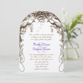 Rustikale Lila Pfauen Vintage Liebesvögel Einladung (Stehend Vorderseite)