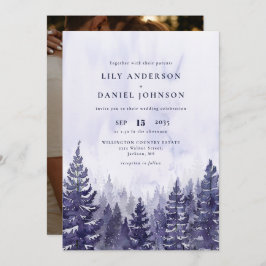 Rustikale Lila Pinienwälder Foto Hochzeit Einladung