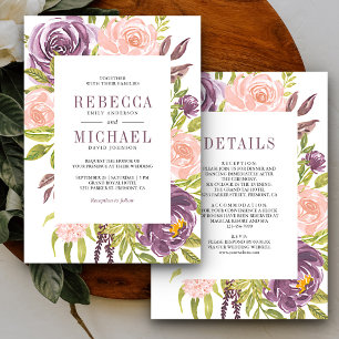 Rustikale Lila-Rosa-Blumen Hochzeit alles in einem Einladung