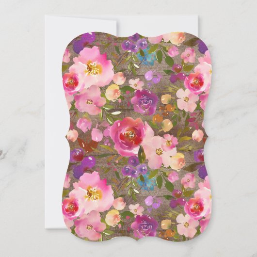 Rustikale Lila rosa Blütendusche Einladung (Rückseite)