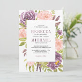 Rustikale Lila Rosa Blütenpracht auf einer Hochzei Einladung (Stehend Vorderseite)