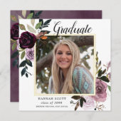 Rustikale Lila-rosa-Foto-Abitur Einladung (Vorne/Hinten)