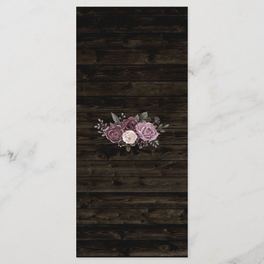Rustikale Lila Rose Aquarellblume auf Holz Menükarte (Rückseite)
