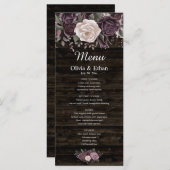 Rustikale Lila Rose Aquarellblume auf Holz Menükarte (Vorne/Hinten)