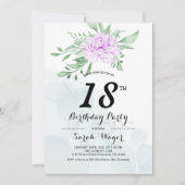 Rustikale Lila Rose Blätter Grüne 18. Geburtstag Einladung (Vorderseite)