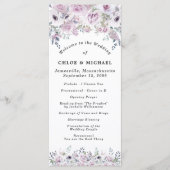 Rustikale Lila Rose Blumenhochzeit Programm (Vorderseite)