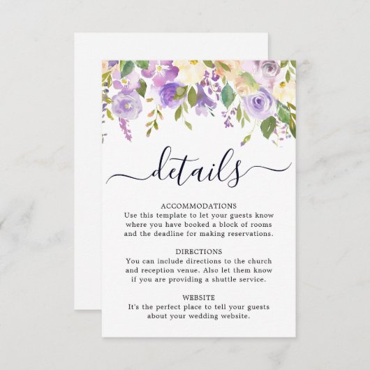 Rustikale Lila Rose Blumenzettel Begleitkarte (Vorne/Hinten)