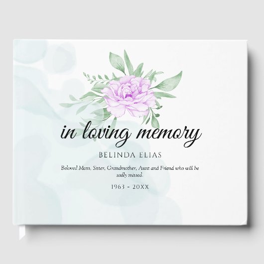 Rustikale Lila Rose Eukalyptus Funerbital Gast Gästebuch (Vorderseite)