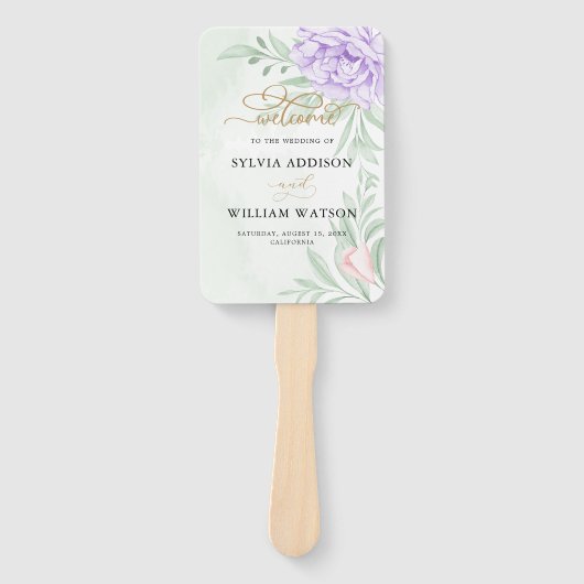 Rustikale Lila Rose Floral Eucalyptus Boho Wedding Fächer (Vorderseite)