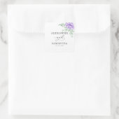Rustikale Lila Rose Floral Eucalyptus Boho Wedding Quadratischer Aufkleber (Tasche)